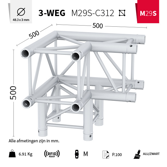 SIXTY82 vierkant truss 3-weg 90 graden hoek M29S-C312 SIXTY82 vierkant truss 3-weg 90 graden hoek M29S-C312
