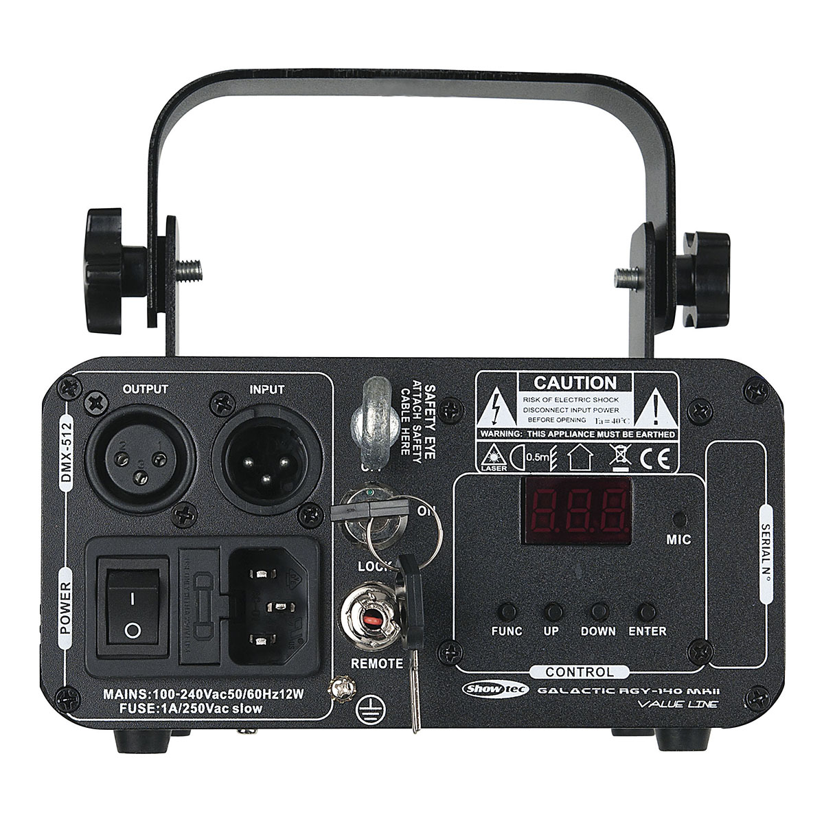 DISCONTINUED - Showtec Galactic RGY-140 MKII 140mW rode, groene, gele laser DISCONTINUED - Showtec Galactic RGY-140 MKII 140mW rode, groene, gele laser