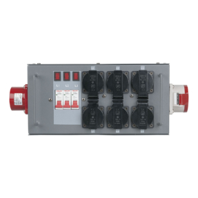 Showgear Powersplit 16 krachtstroomverdeler CEE 16A naar 6x Schuko en CEE 16A uitgang