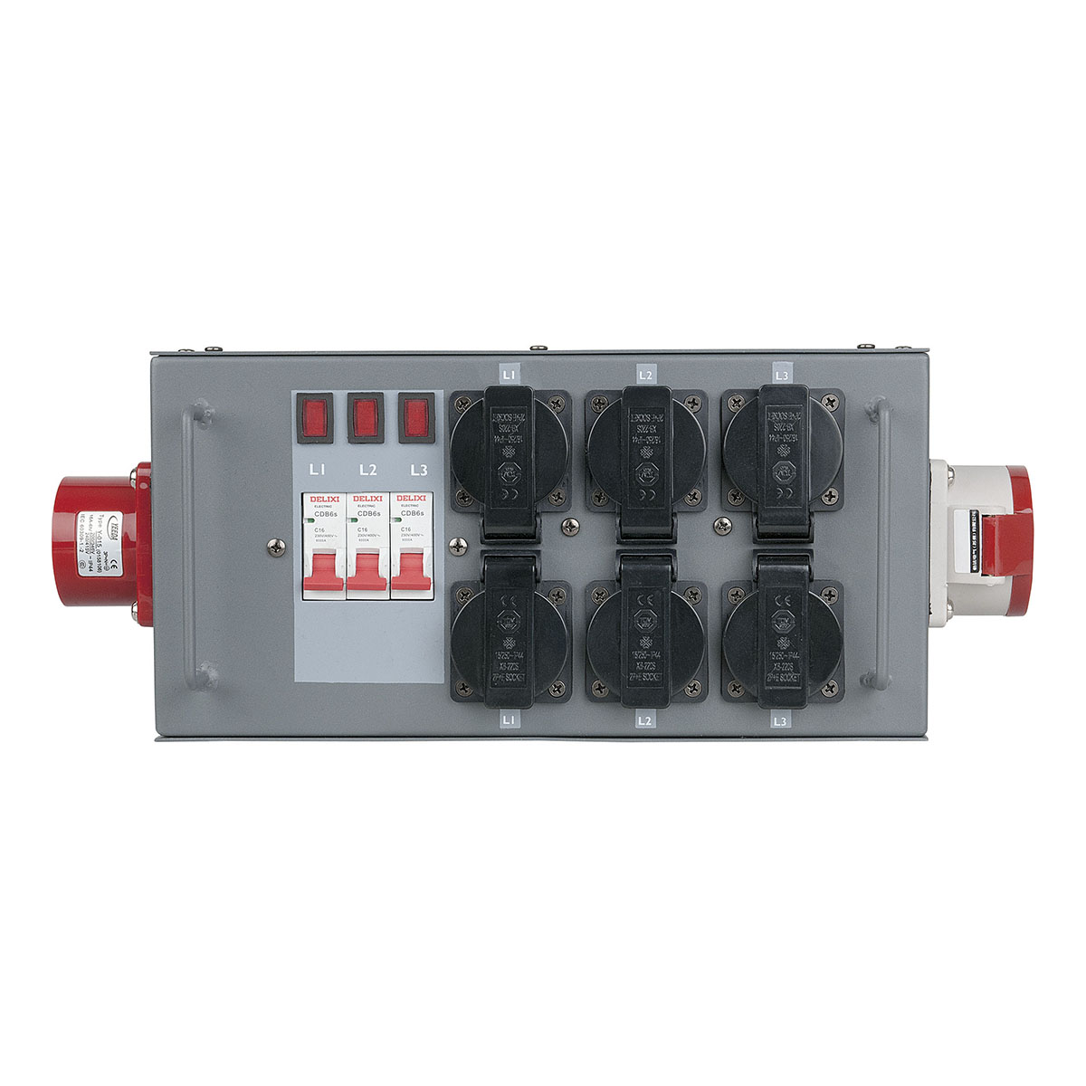 Showgear Powersplit 16 krachtstroomverdeler CEE 16A naar 6x Schuko en CEE 16A uitgang Showgear Powersplit 16 krachtstroomverdeler CEE 16A naar 6x Schuko en CEE 16A uitgang