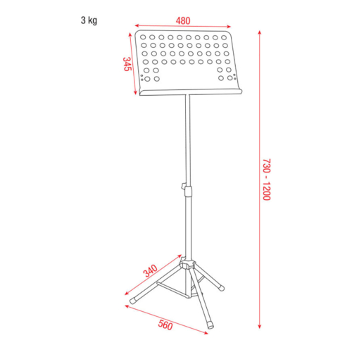 Showgear Music Stand Pro Staal 730-1200mm