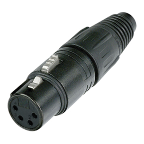 Neutrik® NC4FX XLR 4p. Connector Female Zwarte metalen behuizing met zilveren contacten Neutrik® NC4FX XLR 4p. Connector Female Zwarte metalen behuizing met zilveren contacten