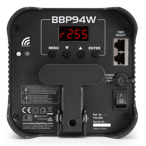 BeamZ BBP94W accu LED PAR 4x 12W RGBAW-UV en draadloze DMX
