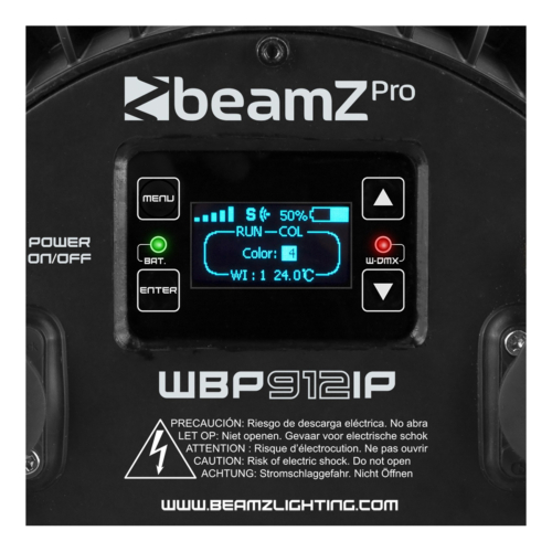 BeamZ WBP912IP aluminium accu LED par RGBAW-UV - 9x 12W
