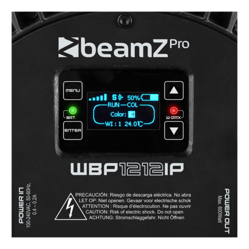 BeamZ WBP1212IP aluminium accu LED par RGBAW-UV - 12x 12W