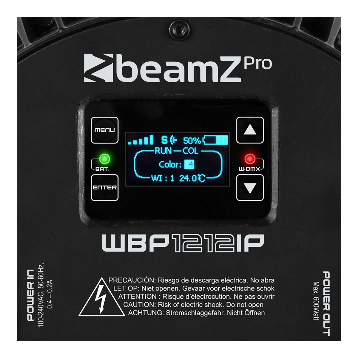 BeamZ WBP1212IP aluminium accu LED par RGBAW-UV - 12x 12W BeamZ WBP1212IP aluminium accu LED par RGBAW-UV - 12x 12W