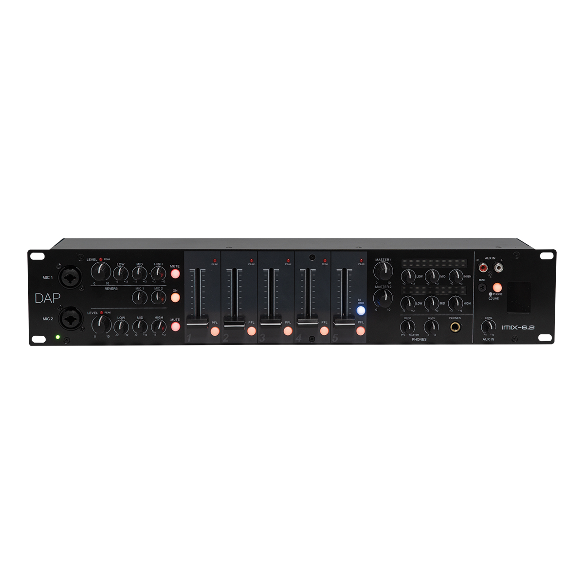 DAP IMIX-6.2 7-kanaals 2U installatiemixer BT DAP IMIX-6.2 7-kanaals 2U installatiemixer BT