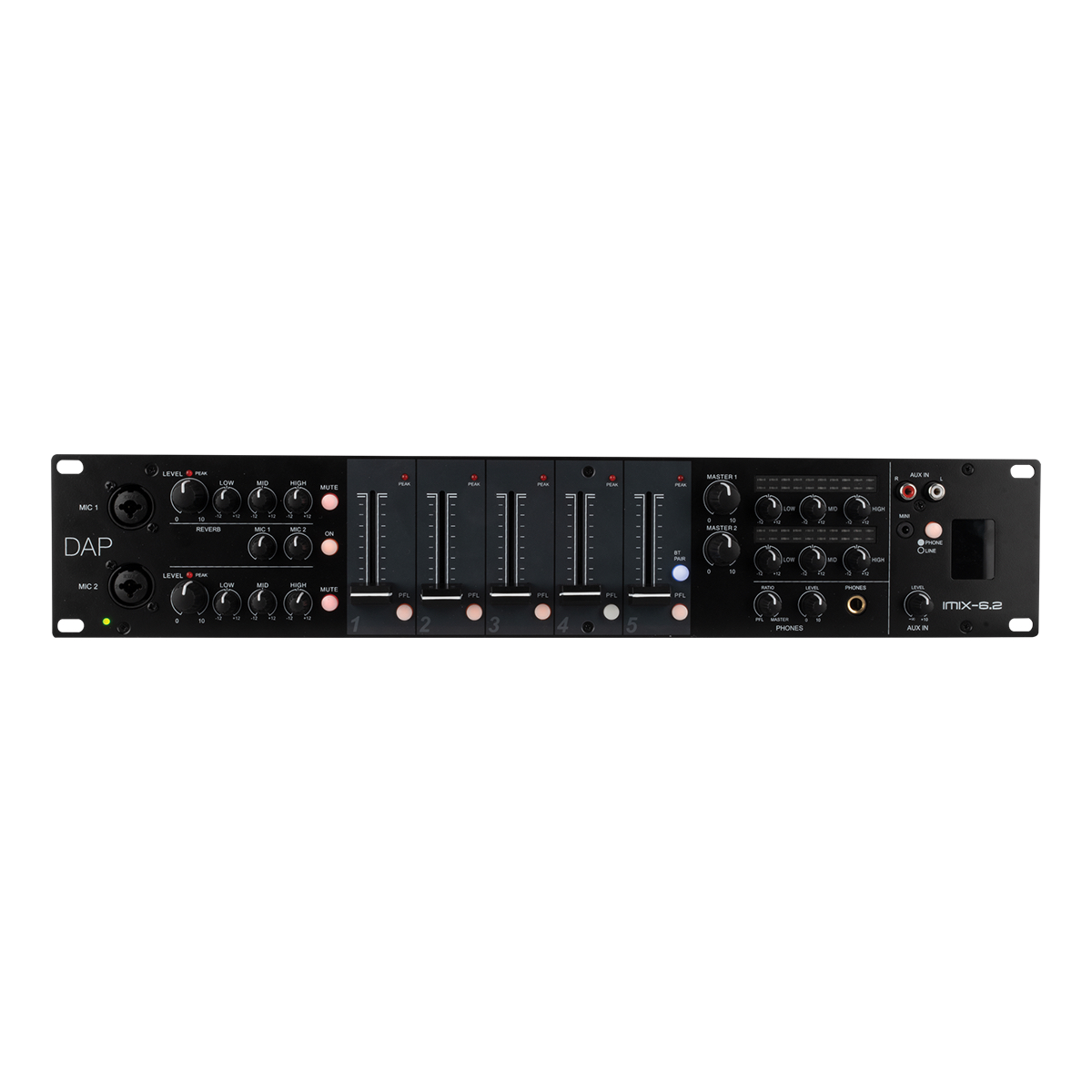 DAP IMIX-6.2 7-kanaals 2U installatiemixer BT DAP IMIX-6.2 7-kanaals 2U installatiemixer BT