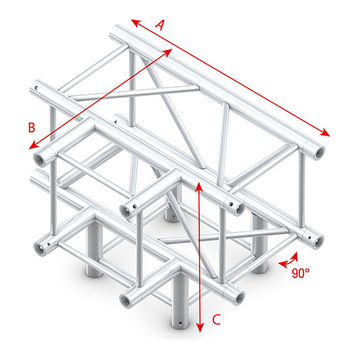 Milos Pro-40 Square F Truss - T-cross + Down 4-way QLLF40 - 90° corner - heavy duty - F Milos Pro-40 Square F Truss - T-cross + Down 4-way QLLF40 - 90° corner - heavy duty - F