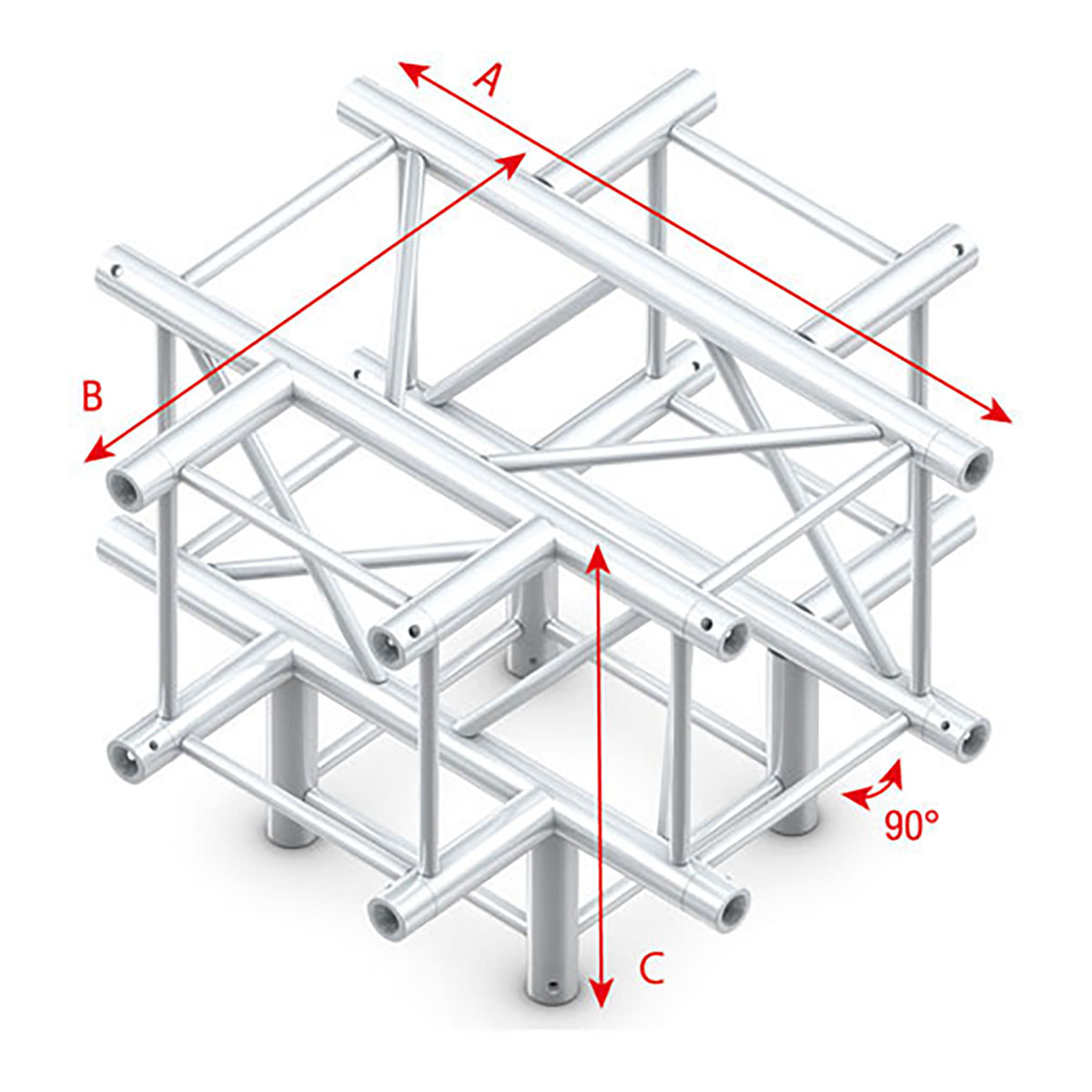 Milos Pro-40 Square F Truss - Cross + Down 5-way QCLF51 - 90° corner - heavy duty - F Milos Pro-40 Square F Truss - Cross + Down 5-way QCLF51 - 90° corner - heavy duty - F