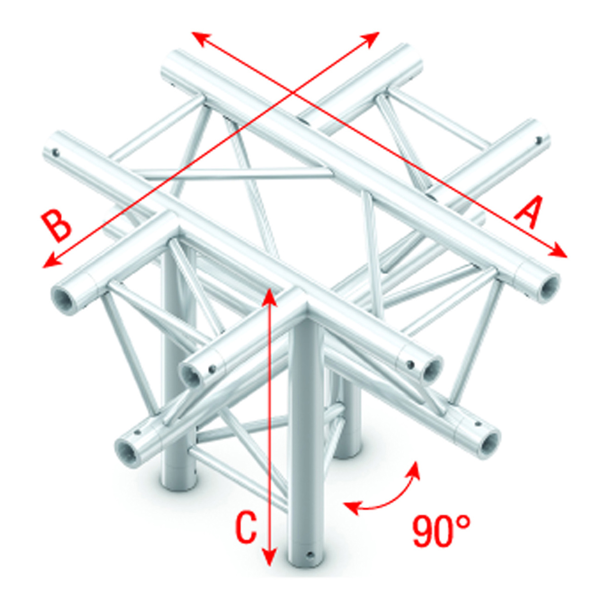 Milos Pro-30 Square G Truss - Cross + Down 5-way - 50 cm ACU53sp - 90° corner - silver - G Milos Pro-30 Square G Truss - Cross + Down 5-way - 50 cm ACU53sp - 90° corner - silver - G