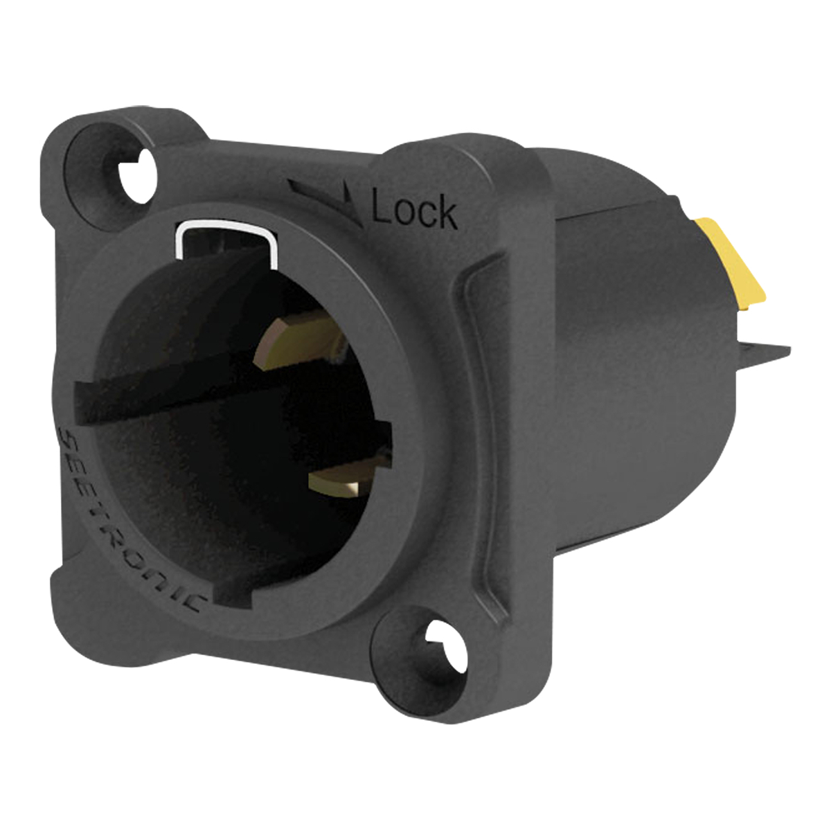SEETRONIC Power Pro True Inlet Chassis Connector - Male - D- Size 20 A netstekker met vergrendeling SEETRONIC Power Pro True Inlet Chassis Connector - Male - D- Size 20 A netstekker met vergrendeling