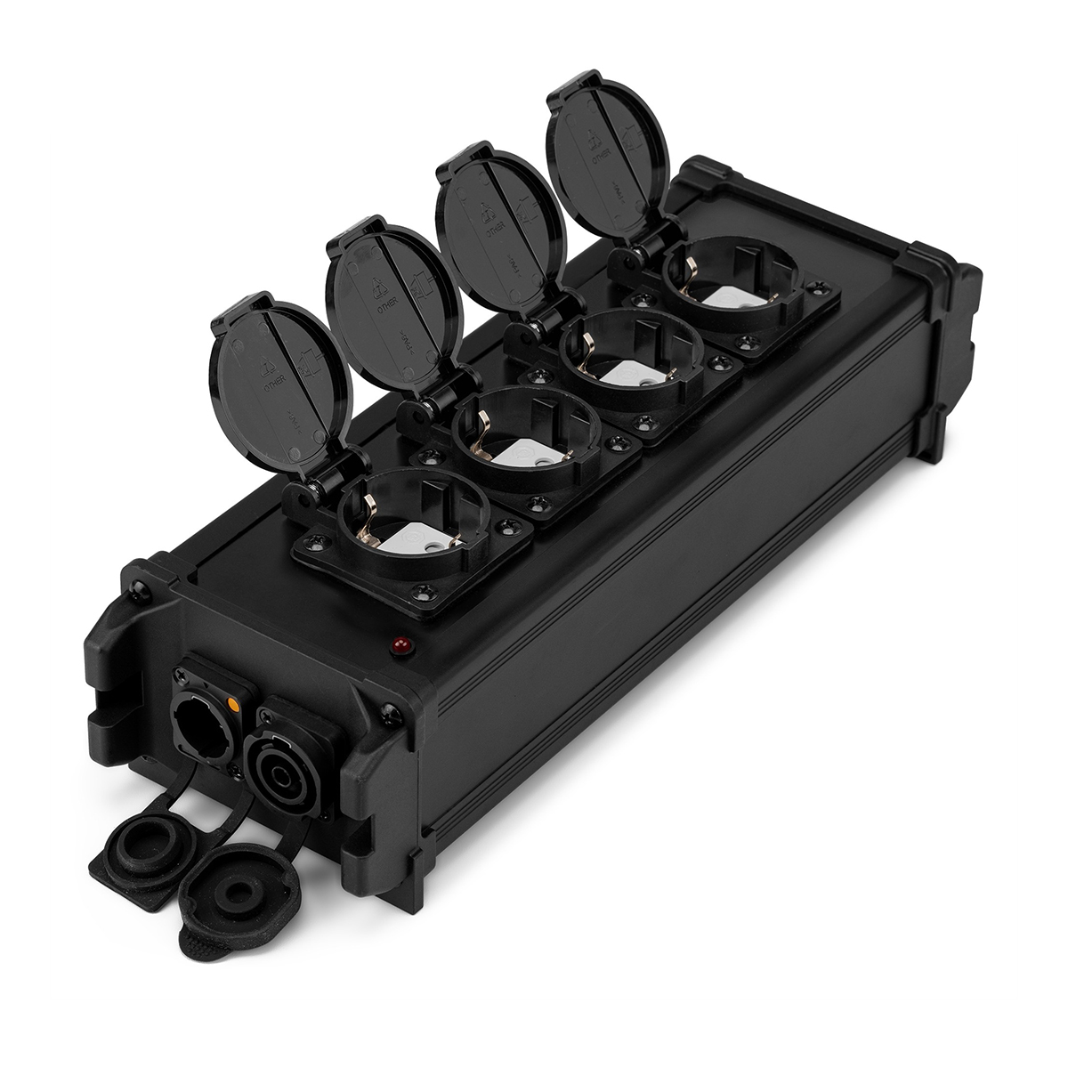 PD Connex PSB45 4-voudige Schuko stroomverdeler voor powerCON TRUE1 IN en OUT doorlus - Zwart PD Connex PSB45 4-voudige Schuko stroomverdeler voor powerCON TRUE1 IN en OUT doorlus - Zwart