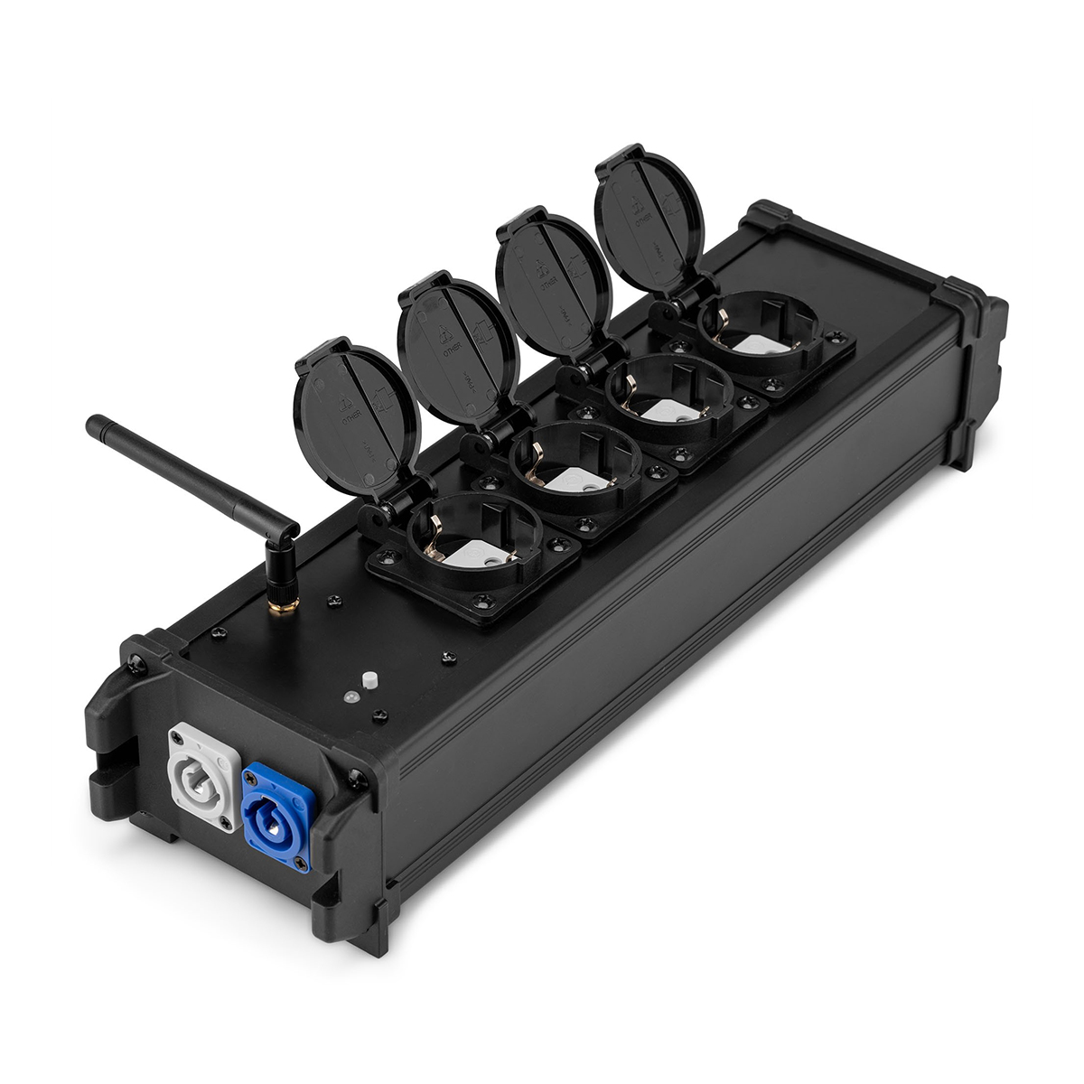 PD Connex PSB50 4-voudige Schuko stroomverdeler met powerCON IN en OUT doorlus en draadloze DMX - Zwart PD Connex PSB50 4-voudige Schuko stroomverdeler met powerCON IN en OUT doorlus en draadloze DMX - Zwart