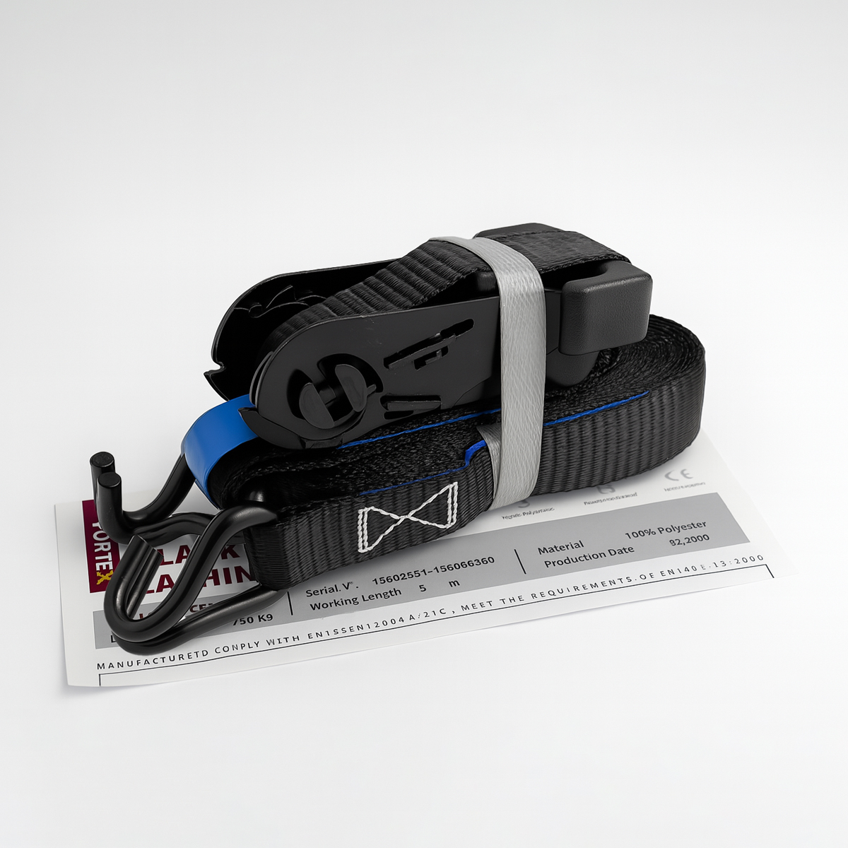 FORTEX 2-delige spanband met ratel en haken - 25mm - 750/1500daN - 6 meter zwart FORTEX 2-delige spanband met ratel en haken - 25mm - 750/1500daN - 6 meter zwart