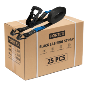 25x FORTEX 2-delige spanband met ratel en haken - 25mm  - 750/1500daN - 6 meter zwart