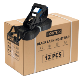 12x FORTEX 2-delige spanband met ratel en haken - 50mm - 2500/5000daN - 8 meter zwart