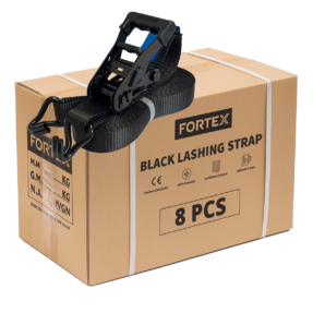 8x FORTEX 2-delige spanband met ratel en haken - 50mm - 2500/5000daN - 9 meter zwart