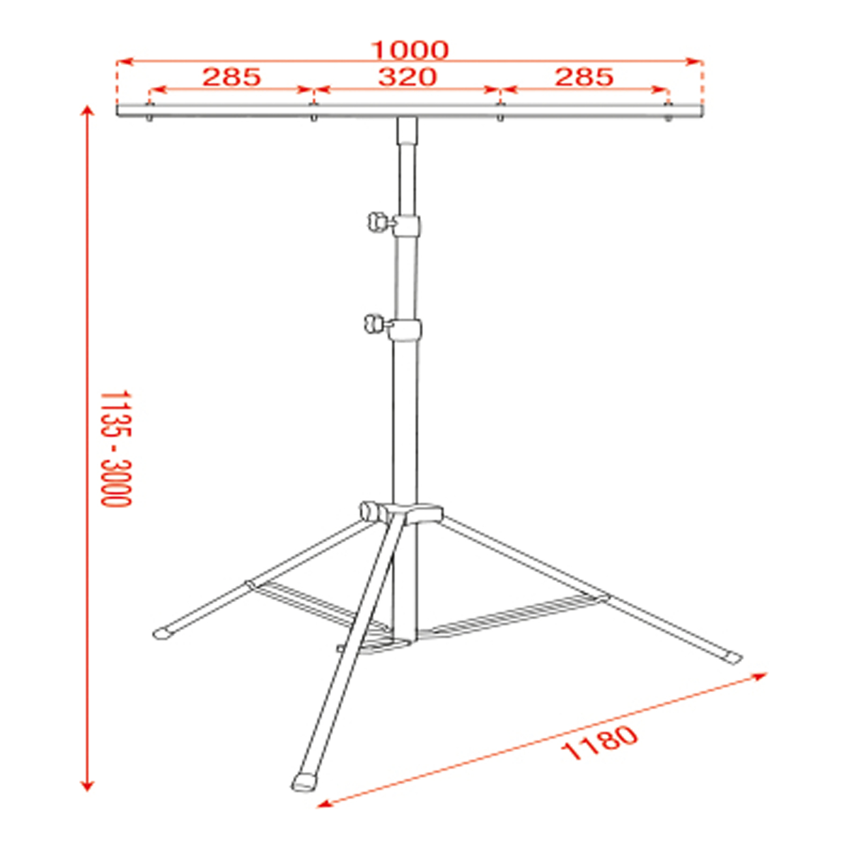 Showgear Metal Medium Light Stand – 2-delige telescoop, uitschuifbaar tot 3 m, draagvermogen 30 kg Showgear Metal Medium Light Stand – 2-delige telescoop, uitschuifbaar tot 3 m, draagvermogen 30 kg
