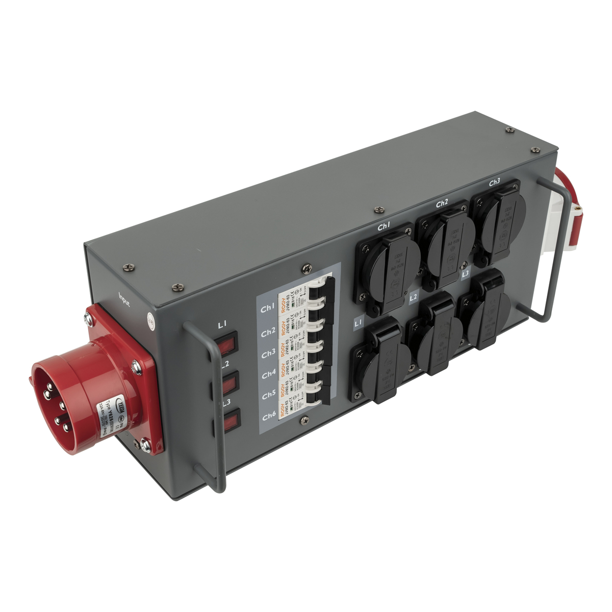 Showgear Powersplit 32 krachtstroomverdeler CEE 32A naar 6x Schuko en CEE 32A uitgang Showgear Powersplit 32 krachtstroomverdeler CEE 32A naar 6x Schuko en CEE 32A uitgang