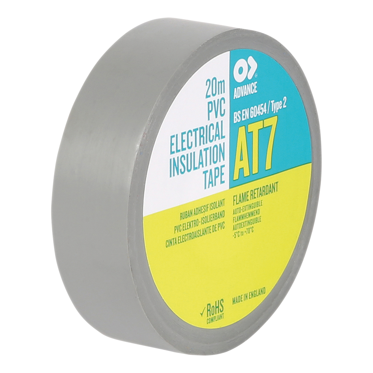 Advance AT7 PVC-tape grijs, 19 mm x 20 m Advance AT7 PVC-tape grijs, 19 mm x 20 m