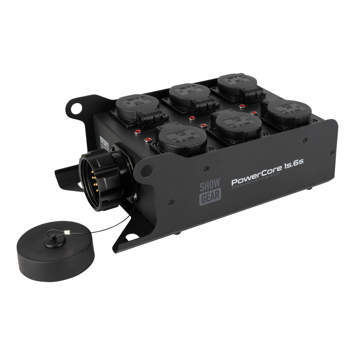 Showgear PowerCore 1s.6s breakoutbox – Multipin S19 ingang naar 6x PCE Schuko, 230 V