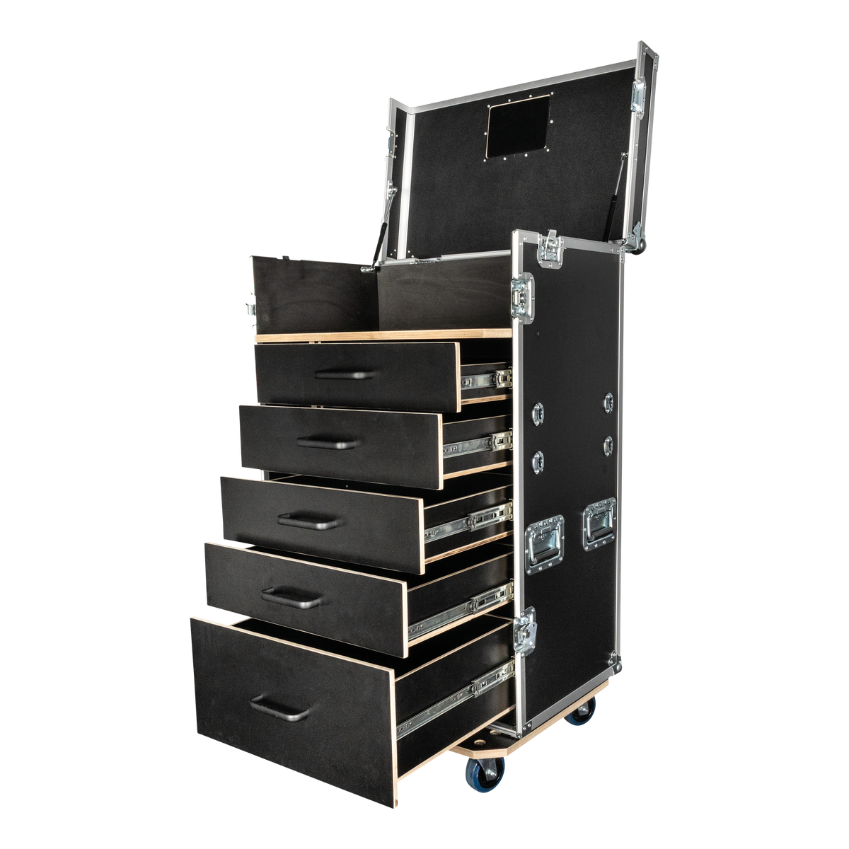Showgear Drawer Case 2 ladekast flightcase – 5 lades, 2 werkbladen Showgear Drawer Case 2 ladekast flightcase – 5 lades, 2 werkbladen