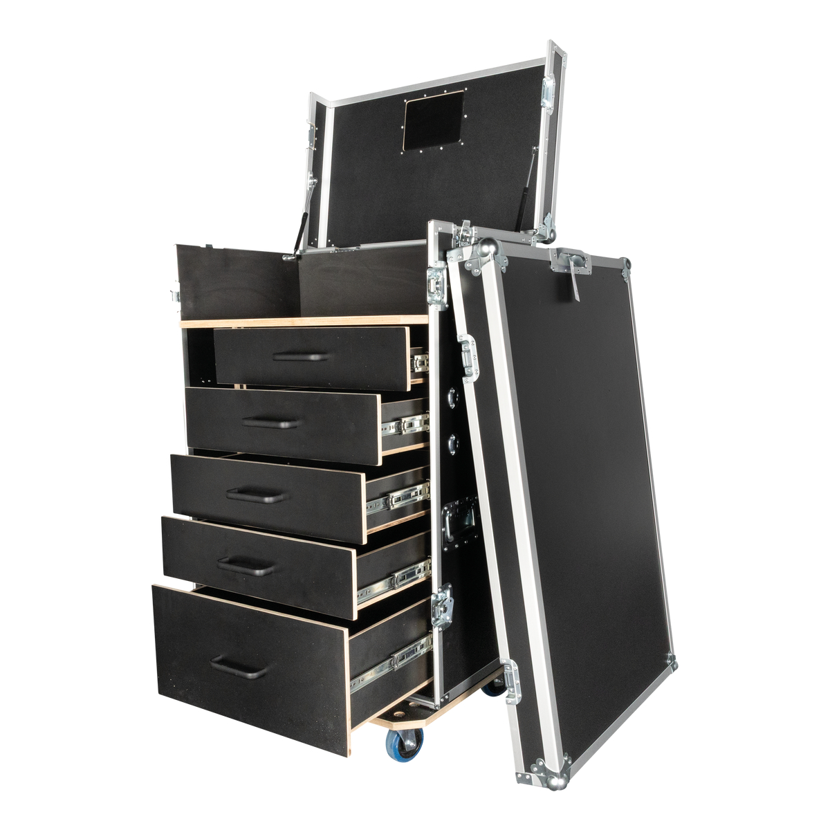 Showgear Drawer Case 2 ladekast flightcase – 5 lades, 2 werkbladen Showgear Drawer Case 2 ladekast flightcase – 5 lades, 2 werkbladen