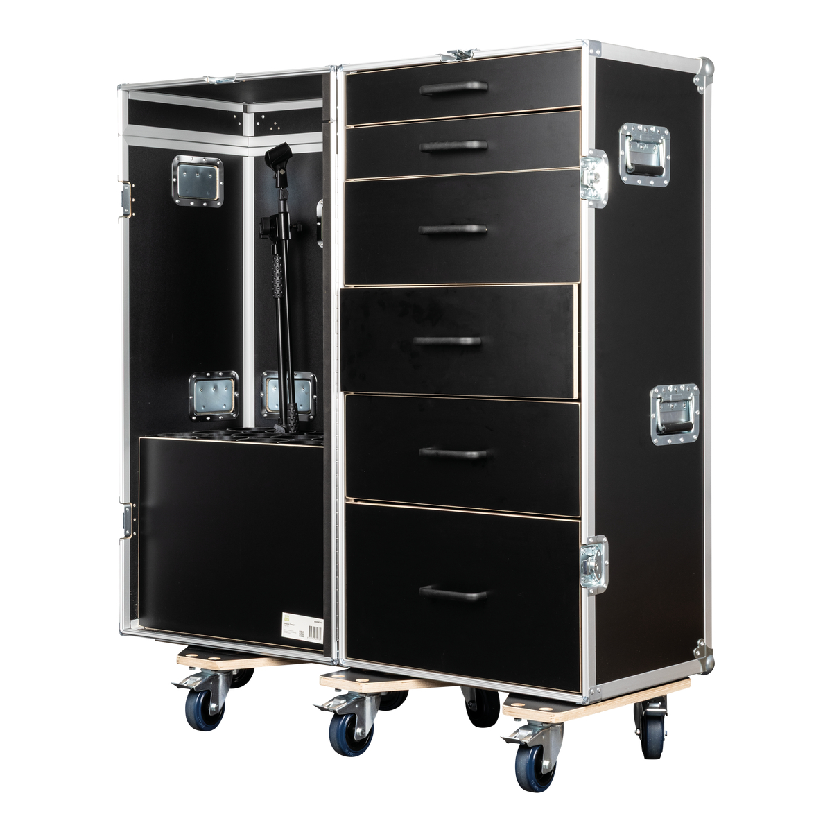 Showgear Drawer Case 3 microfoon flightcase – Met 6 lades en plaats voor 15 microfoonstatieven