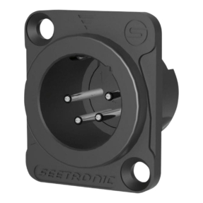 Seetronic XLR 4P Chassis inbouwconnector XLR male 4‑polig, verzilverde contacten, zwart Seetronic XLR 4P Chassis inbouwconnector XLR male 4‑polig, verzilverde contacten, zwart