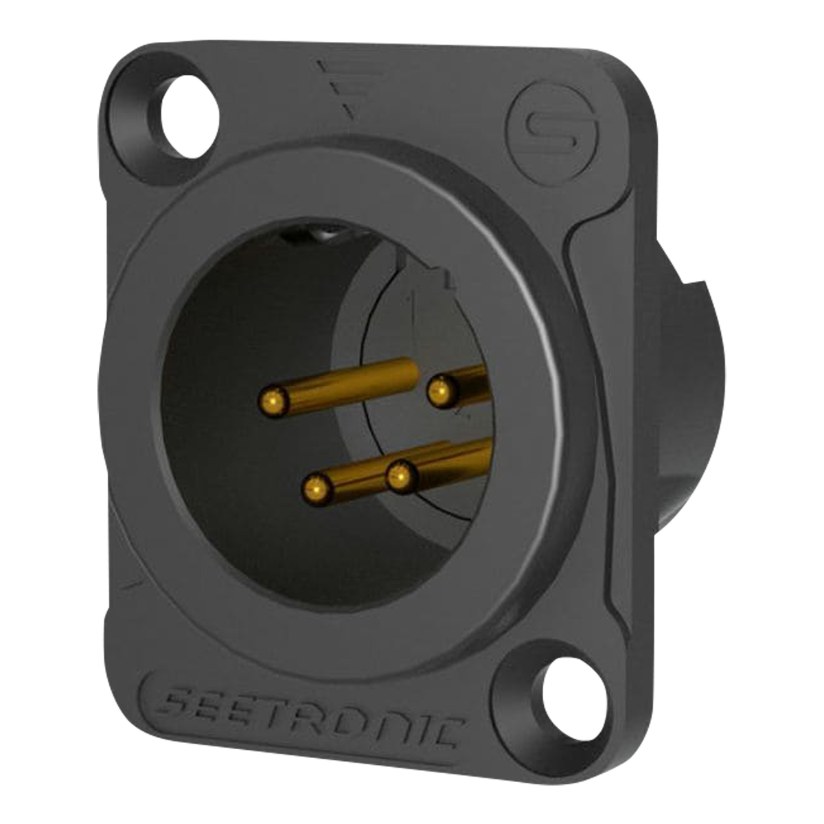 Seetronic XLR 4P Chassis XLR chassisconnector – male – Vergulde contacten – zwarte behuizing Seetronic XLR 4P Chassis XLR chassisconnector – male – Vergulde contacten – zwarte behuizing