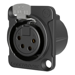 Seetronic XLR 4P Chassis XLR chassisconnector – female – Vergulde contacten – zwarte behuizing Seetronic XLR 4P Chassis XLR chassisconnector – female – Vergulde contacten – zwarte behuizing