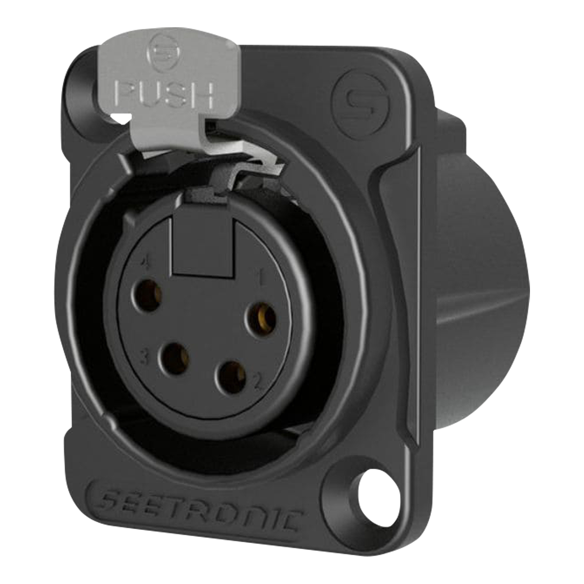 Seetronic XLR 4P Chassis XLR chassisconnector – female – Vergulde contacten – zwarte behuizing Seetronic XLR 4P Chassis XLR chassisconnector – female – Vergulde contacten – zwarte behuizing